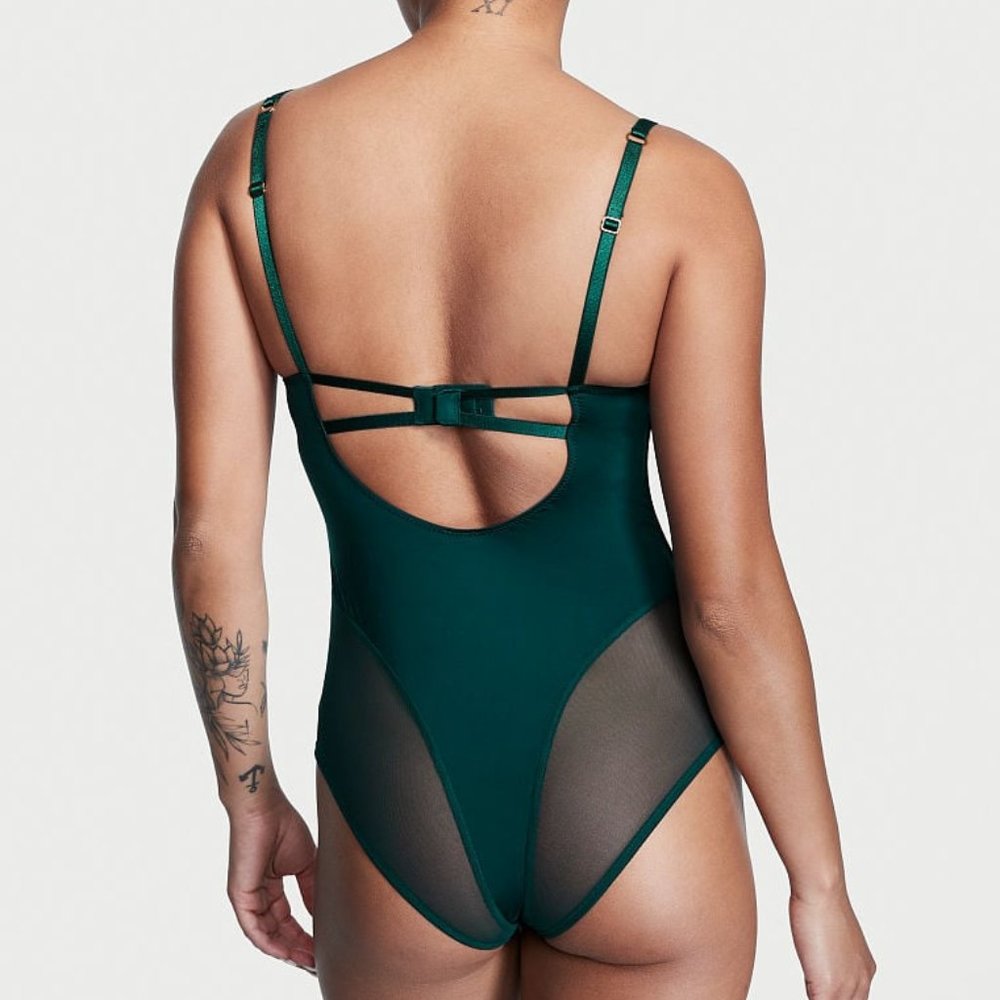 LAST DAY -- NWT VS Very Sexy Lace-Up Corset Forest Green Teddy - Picture 2 of 8